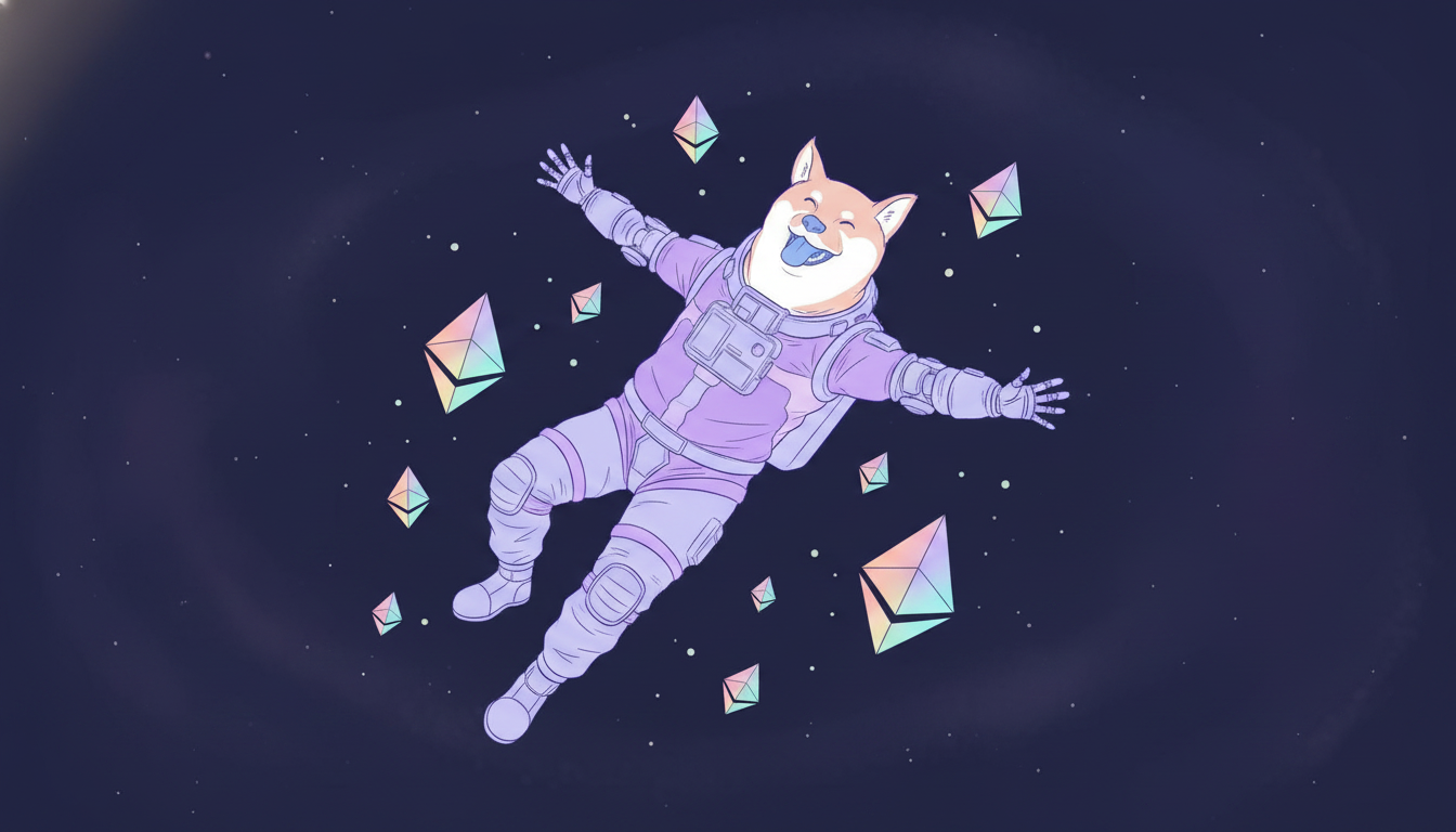ether doge drifting through diamond constellation